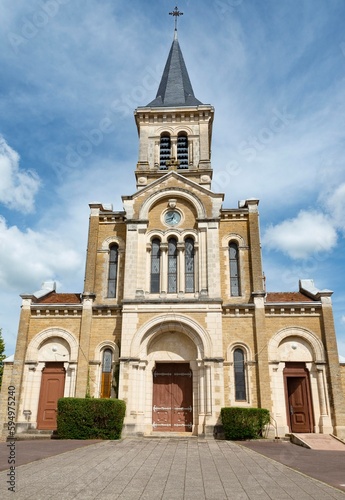 Exterior shot of the Catholic Saint Didier church in the French village of Joncy.