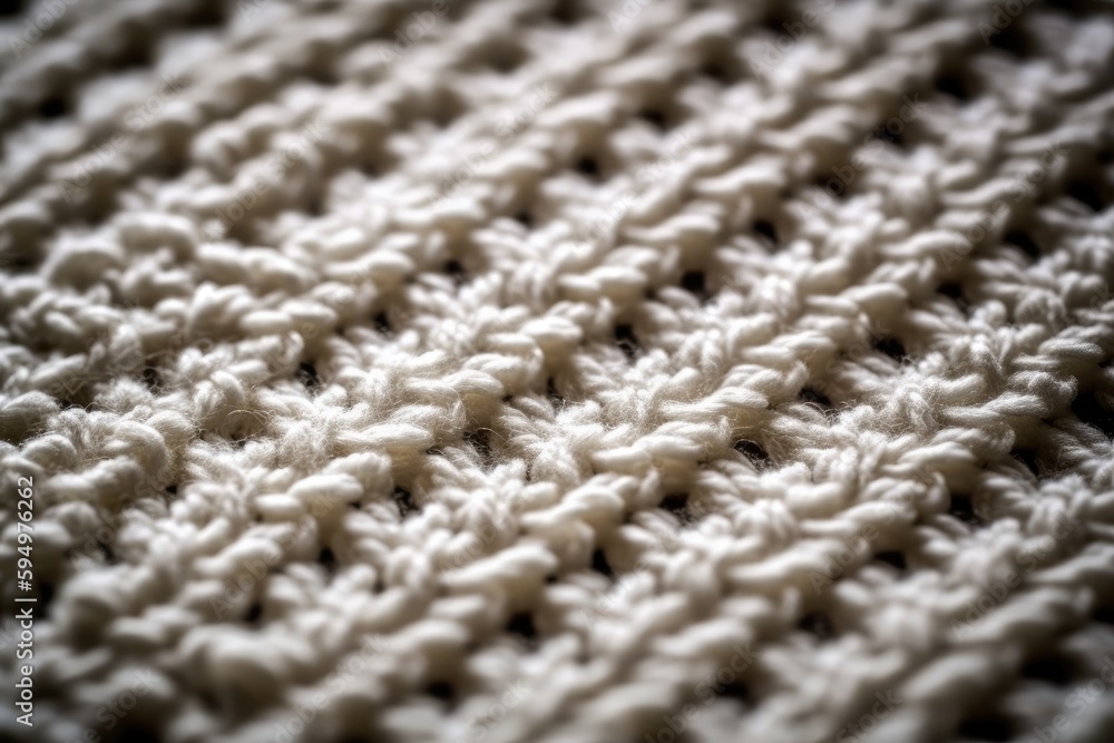 detailed, close-up view of a handmade white crocheted blanket. Generative AI detailed, close-up view of a handmade white crocheted blanket. Generative AI