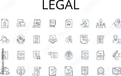 Legal line icons collection. Lawful, Authorized, Legitimate, Valid, Permitted, Allowable, Admissible vector and linear illustration. Documented,Sanctid,Licensed outline signs set
