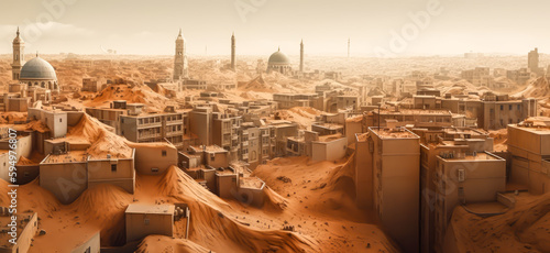 a large city is covered in sand, generative ai
