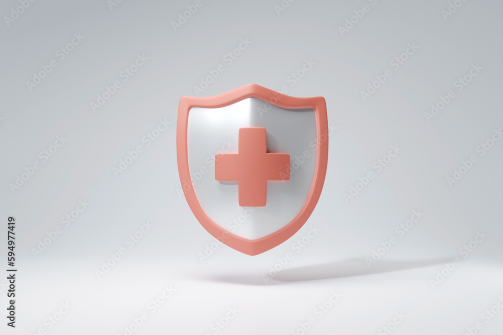 Obraz premium shield solid and safe red health mark 3d render