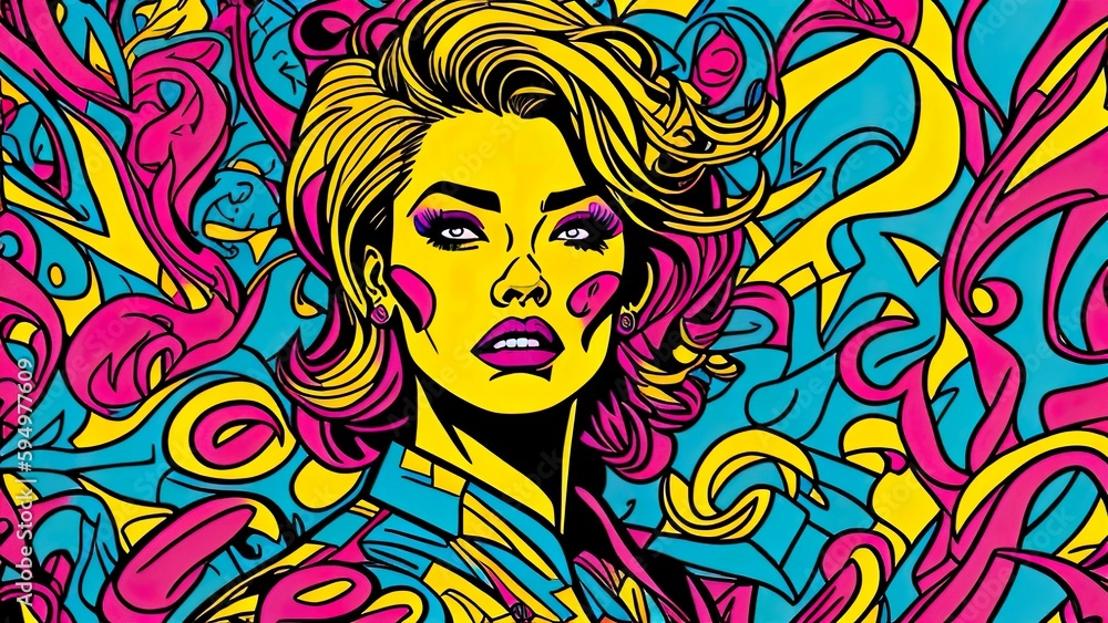 A pop art-style illustration of a celebrity or fictional character, with bright colors and bold outlines 4 A pop art-style illustration of a celebrity or fictional character, with bright colors and bold outlines 4