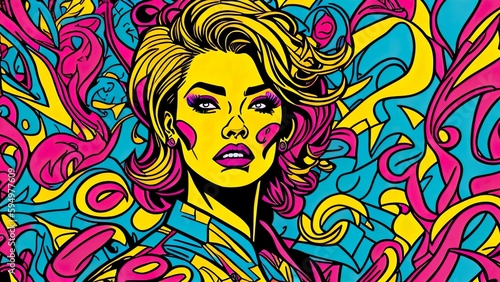 A pop art-style illustration of a celebrity or fictional character, with bright colors and bold outlines 4