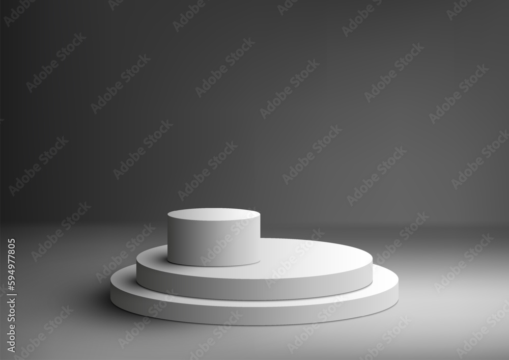 Fototapeta premium 3D realistic empty group of white podium platform display layer isolated on gray background