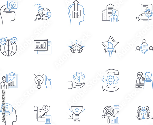 Productivity metrics line icons collection. Efficiency, Effectiveness, Performance, Results, Output, Improvement, Optimization vector and linear illustration. KPI,Benchmarking,Evaluation outline signs
