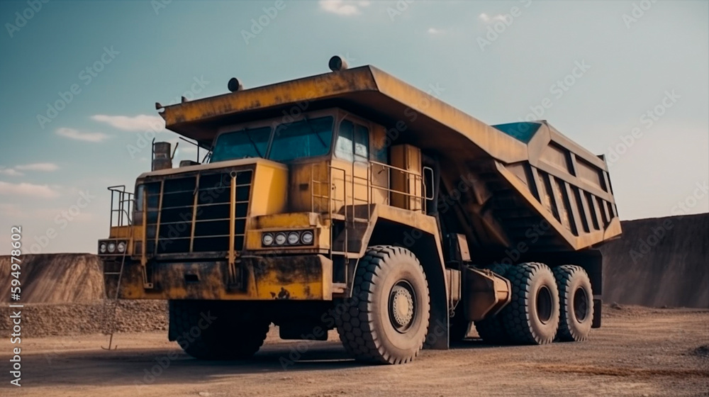 Open pit mine industry, big yellow mining truck for coal anthracite. Generative AI Open pit mine industry, big yellow mining truck for coal anthracite. Generative AI