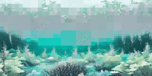 Underwater landscape. Aquatic background. Vector colorful illustration. Rectangular design.