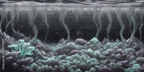 Underwater landscape. Aquatic background. Vector colorful illustration. Rectangular design.