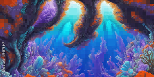 Underwater landscape. Aquatic background. Vector colorful illustration. Rectangular design.