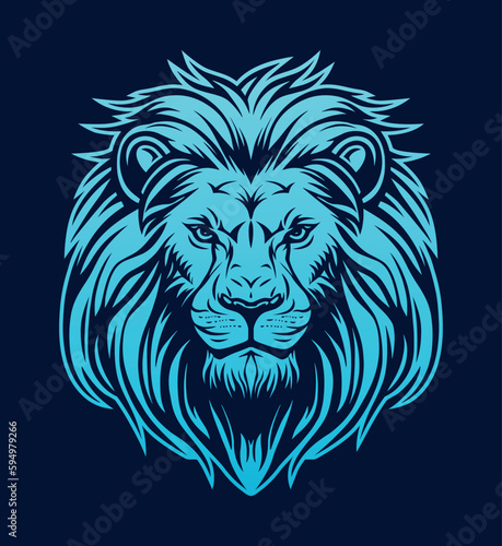 Lion head company logo vector line art illustration on black and white background. Lion face and mane business logo design.