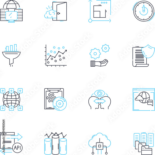 Financial industry linear icons set. Investments, Banking, Wealth, Credit, Mortgages, Insurance, Stocks line vector and concept signs. Economy,Bonds,Loans outline illustrations
