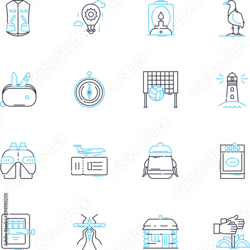 Spare time linear icons set. Relaxing, Hobbies, Leisure, Entertainment, Fun, Playful, Recreation line vector and concept signs. Amusement,Diversion,Pursuits outline illustrations