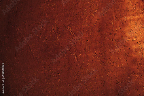 Abstract background of OSB board. Wooden texture in warm orange evening sunlight. Country style. Light and shadow backdrop. Particle board wall finish. Atmospheric. Color gradient. Compressed wood
