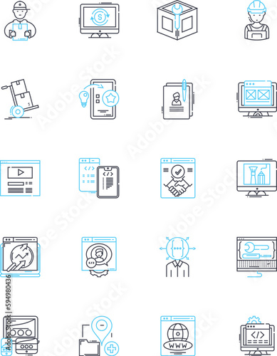 Portable computer linear icons set. Laptop, Notebook, Ultrabook, Chromebook, Tablet, Convertible, Surface line vector and concept signs. ThinkPad,MacBook,Gaming outline illustrations