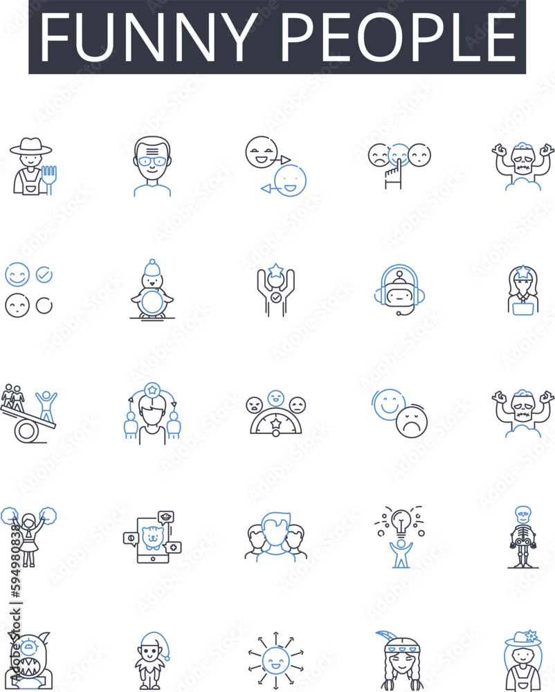 Funny people line icons collection. Comedians, Jokers, Clowns, Witty individuals, Amusing people, Humorous folks, Entertainers vector and linear illustration. Silly people,Jesters,Absurd individuals