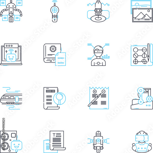 Digital writing linear icons set. Online, Keyboard, Text, Blog, Article, Content, Drafting line vector and concept signs. Composing,Editing,Feedback outline illustrations
