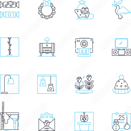 Decorative elements linear icons set. Ornamentation, Trimmings, Embellishments, Adornments, Designs, Details, Flourishes line vector and concept signs. Accents,Friezes,Molding outline illustrations