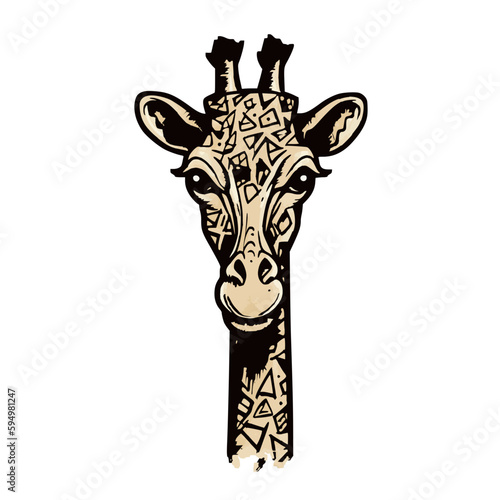 giraffe head with smiling expression and happy eyes