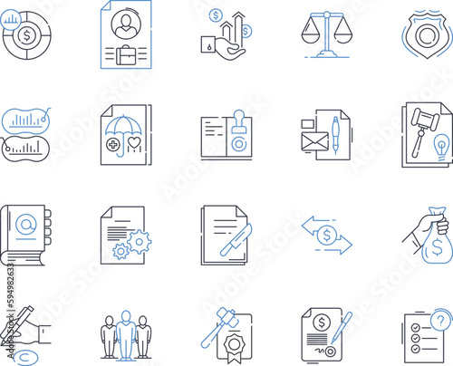 Litigation line icons collection. Dispute, Advocacy, Arbitration, Legal, Settlement, Judgement, Interrogation vector and linear illustration. Proceedings,Litigant,Appeal outline signs set
