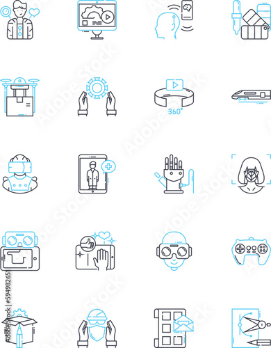 Digital systems linear icons set. Automation, Cloud, Code, Connectivity, Cybersecurity, Data, Decryption line vector and concept signs. Encryption,Firewall,Gateway outline illustrations