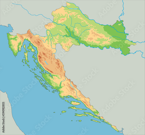 Detailed Croatia physical map.