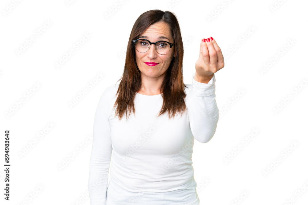 Middle age woman over isolated chroma key background making Italian gesture Middle age woman over isolated chroma key background making Italian gesture