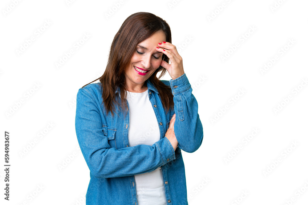 Middle age woman over isolated chroma key background laughing Middle age woman over isolated chroma key background laughing