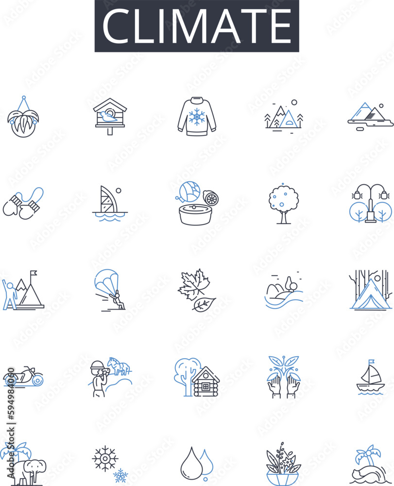 Climate line icons collection. Environment, Atmosphere, Weather, Temperature, Ecology, Biosphere, Ecosystem vector and linear illustration. Sustainability,Greenhouse,Oxygen outline signs set