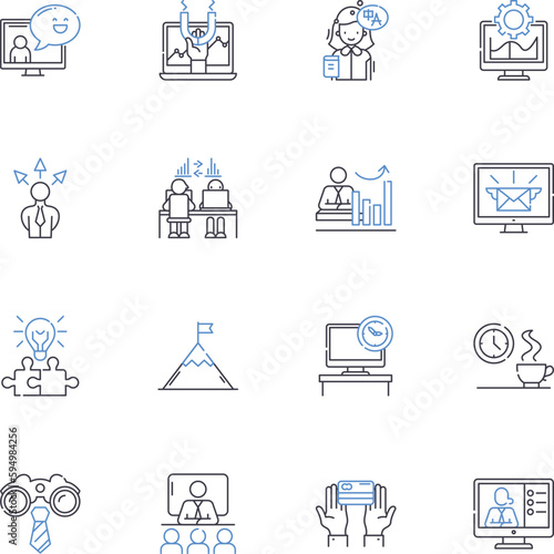 Publication release line icons collection. Launch, Debut, Unveil, Release, Announce, Reveal, Introduction vector and linear illustration. Premiere,Publication,Debutante outline signs set
