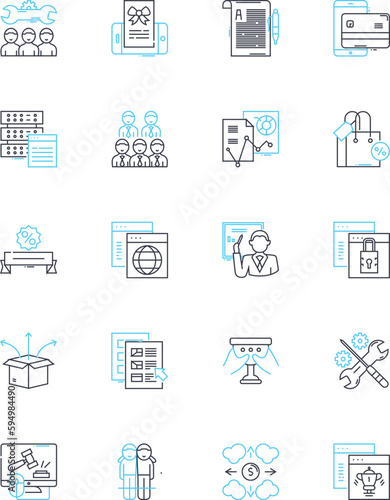 Digital technology linear icons set. Disruption, Innovation, Connectivity, Interactivity, Automation, Augmentation, Cybersecurity line vector and concept signs. Data,Cloud,Algorithm outline