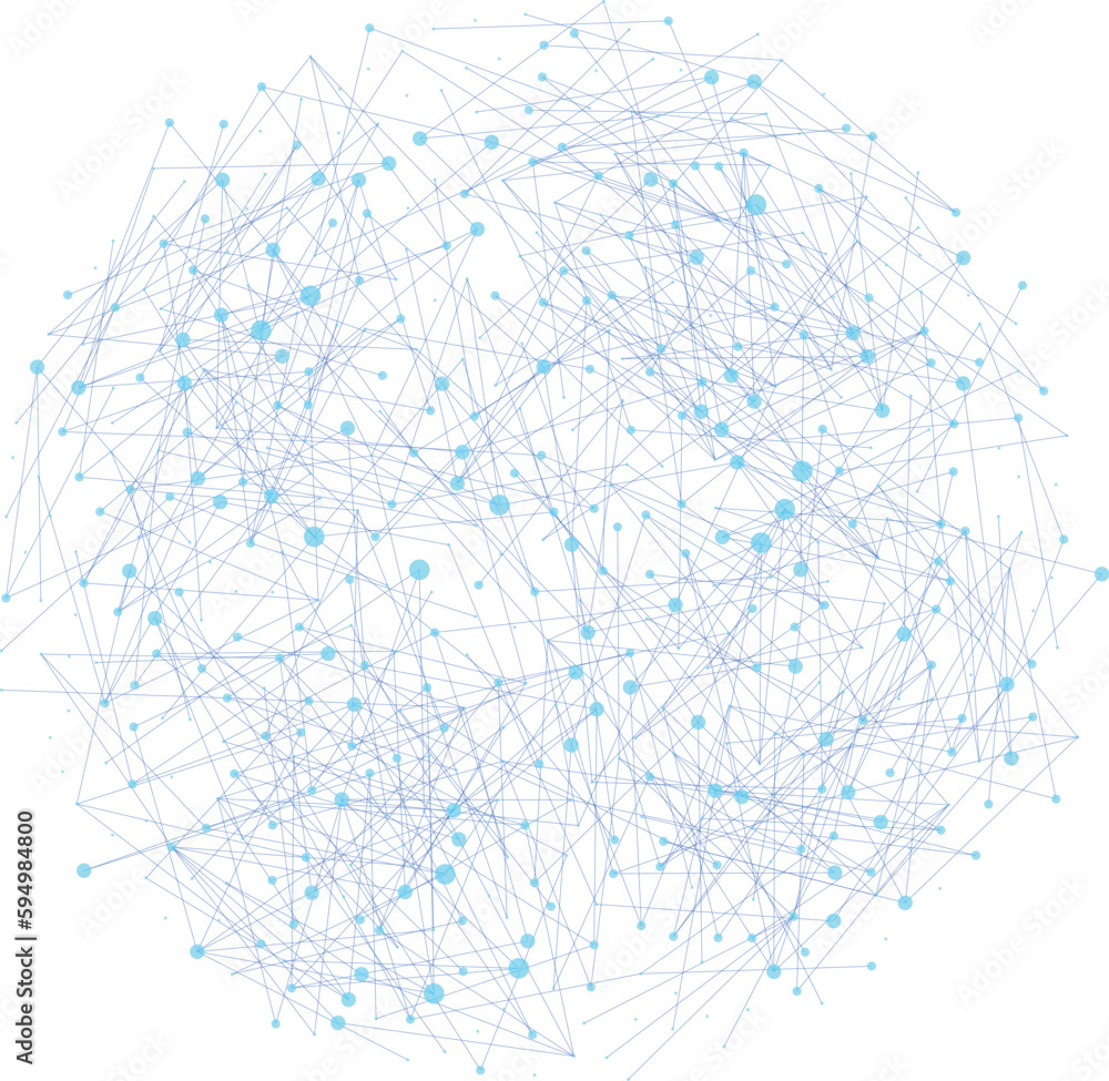 Abstract polygonal communication network, technology wireframe, connected blue  lines and greendots, globe model background 