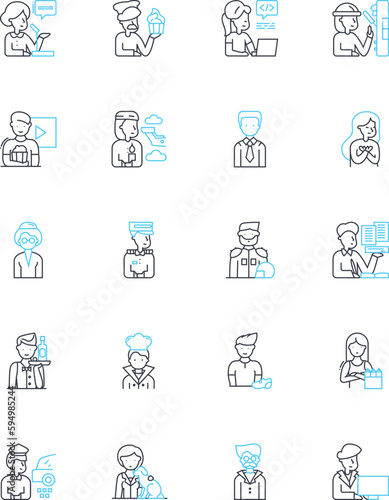 Essence linear icons set. Core, Element, Vitality, Quintessence, Spirit, Substance, Nature line vector and concept signs. Soul,Character,Basis outline illustrations