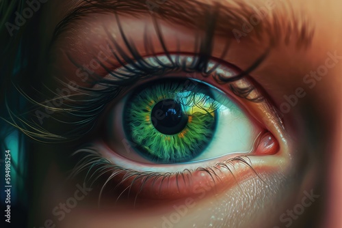 Green eyes with tears colorful superrealistic illustration