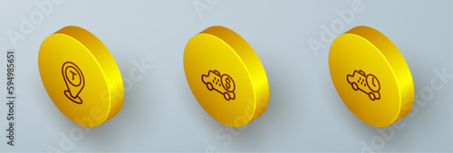 Set Isometric line Location taxi car, Taximeter device and waiting time icon. Vector