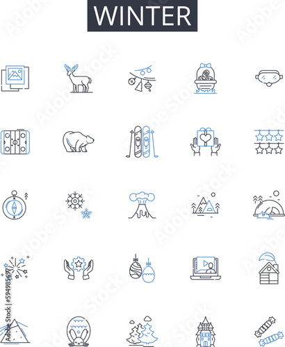 Fototapeta Naklejka Na Ścianę i Meble -  Winter line icons collection. Frost, Coldness, Bitterness, Chill, Sleet, Freezing, Iciness vector and linear illustration. Snowy,Wintry,Hailst outline signs set