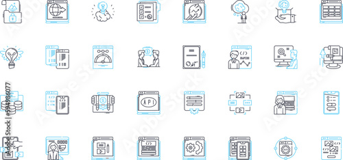 Mobile gaming linear icons set. Entertaining, Addiction, Thrilling, Strategy, Fun, Adventure, Challenge line vector and concept signs. Engaging,Interactive,Casual outline illustrations