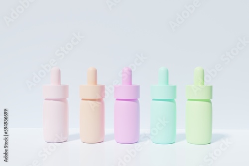 3d render of pastel colored serum bottles on a blue background © World of AI
