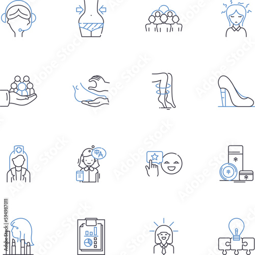 Lady-owned enterprises line icons collection. Empowered, Independent, Entrepreneurial, Innovative, Ambitious, Tenacious, Resourceful vector and linear illustration. Driven,Creative,Inspirational