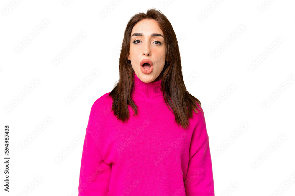 Young caucasian woman over isolated chroma key background with surprise facial expression Young caucasian woman over isolated chroma key background with surprise facial expression
