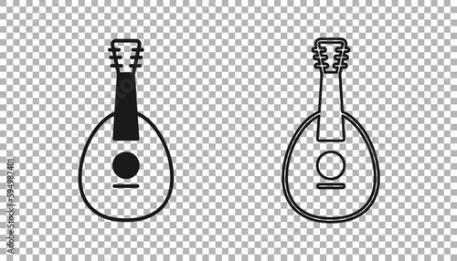 Black Traditional musical instrument mandolin icon isolated on transparent background. Vector