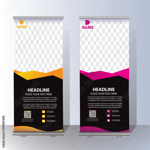 Roll Up Banner Signage Standee Template for Advertising and Multipurpose Use with Four Color Variations,display banner, brochure, x-banner, Standee Banner
