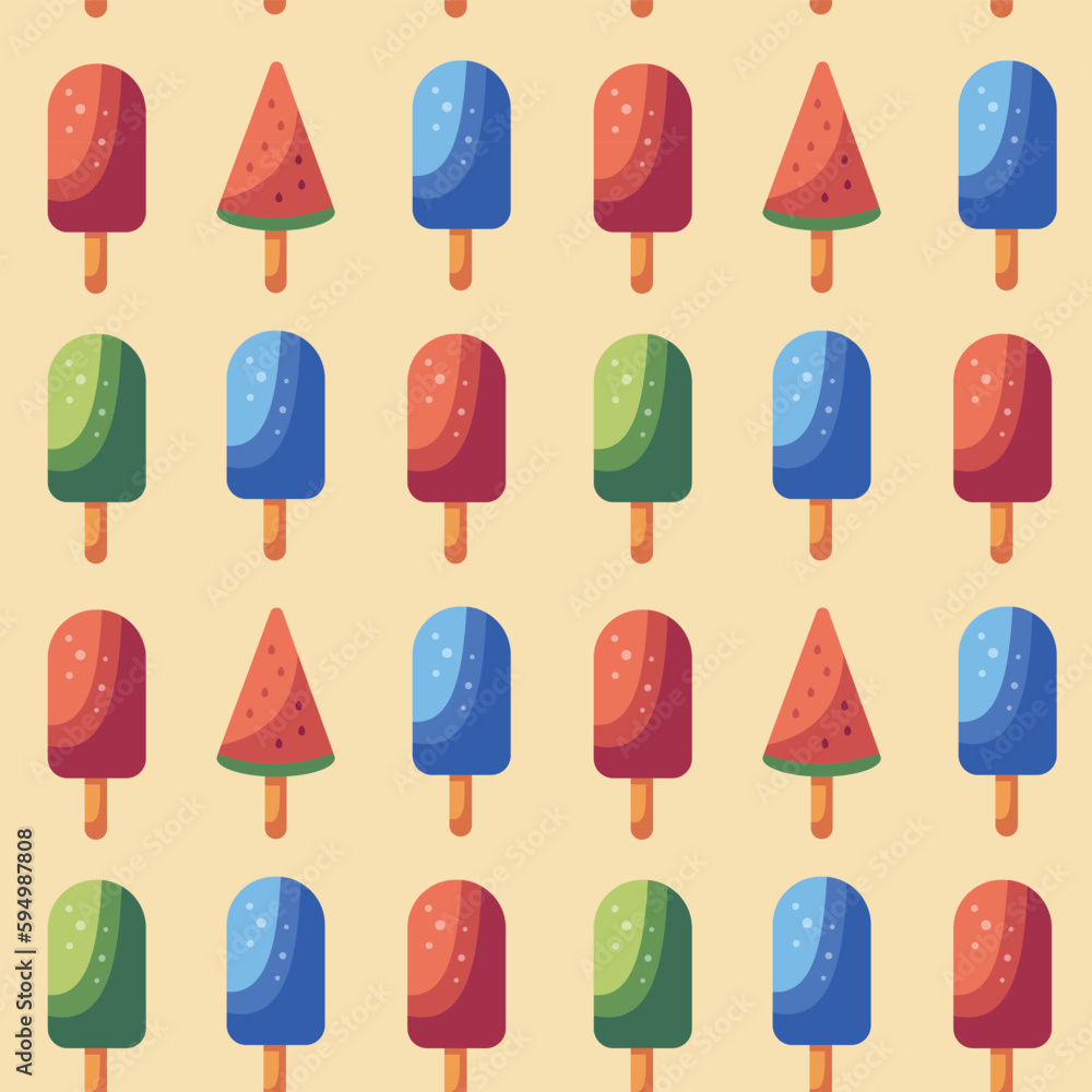 Flat colorful summer seamless pattern with ice cream and ice watermelon Flat colorful summer seamless pattern with ice cream and ice watermelon