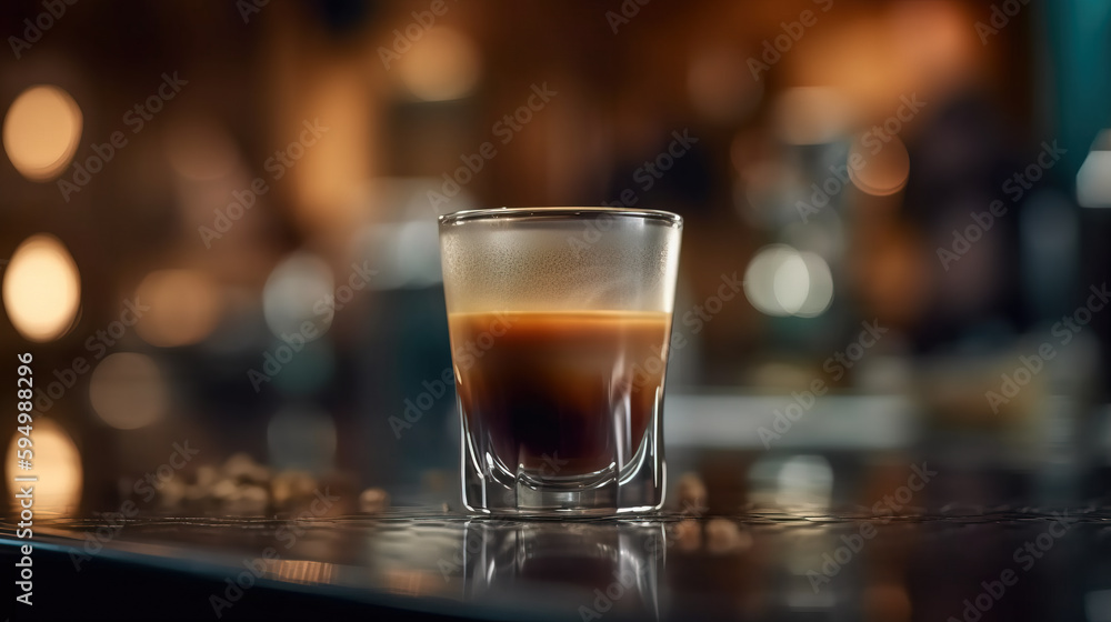 Espresso in glass shot. Generative AI illustration Espresso in glass shot. Generative AI illustration