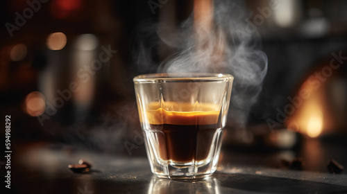 Fresh espresso in glass shot. Generative AI illustration