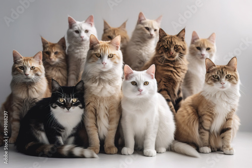 Slika na platnu Studio image of large group of cats , Generative AI illustration