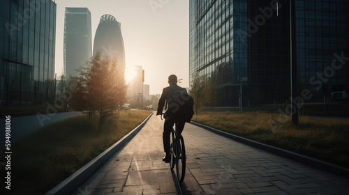 Person Commuting by bike early in the morning. Generative AI illustration
