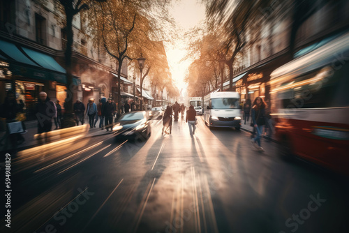 Motion blur of people commuting in busy street. Generative AI illustration © IBEX.Media