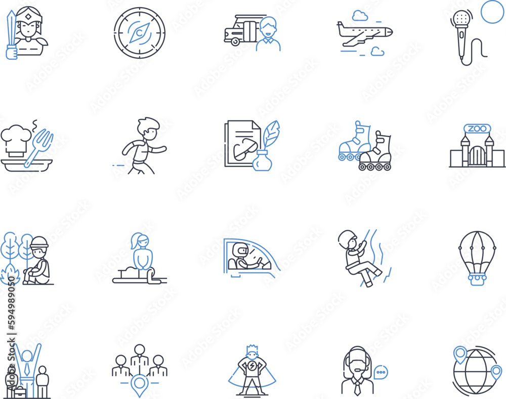 Ski vacation line icons collection. Powder, Mountains, Winter, Slopes, Adventure, Resort, Snowboarding vector and linear illustration. Lodge,Family,Alpenglow outline signs set