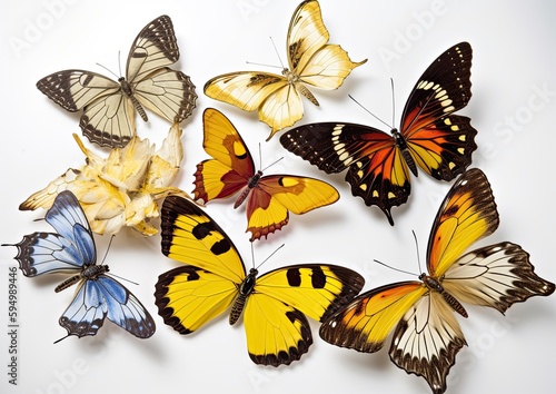 Mixed set of colored and beautiful butterflies on isolated white background. Generative AI © Gelpi