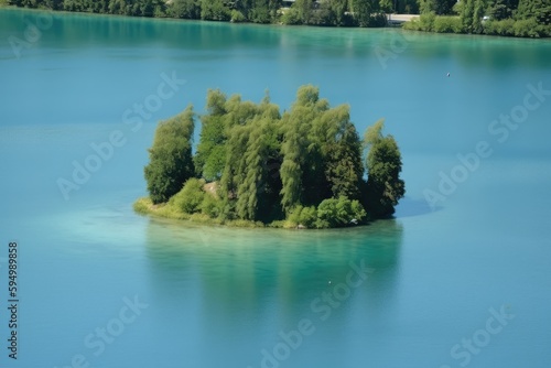 serene island surrounded by a calm lake. Generative AI © 2rogan